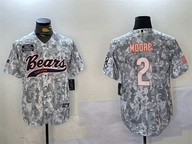 Men's Arctic Camo Chicago Bears #2 DJ Moore 2024 Salute to Service Stitched Baseball Jersey